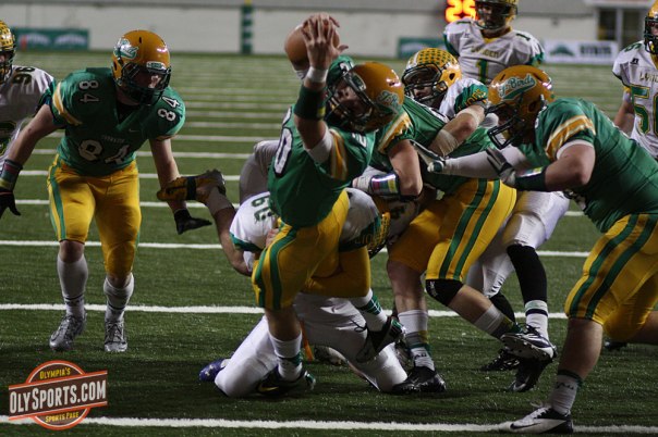 Senior Jayden Croft dives for a touchdown in Tumwater's title game loss