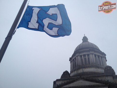 Seahawks 12th Man Flag raised at the Capitol Campus on Wednesday.