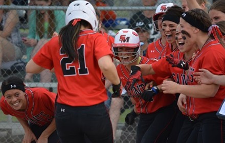 Saints celebrate their walk-off win - Photo via SMUSaints.com